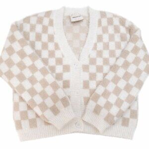Industry Cream and Beige Checkered Button Up Sweater